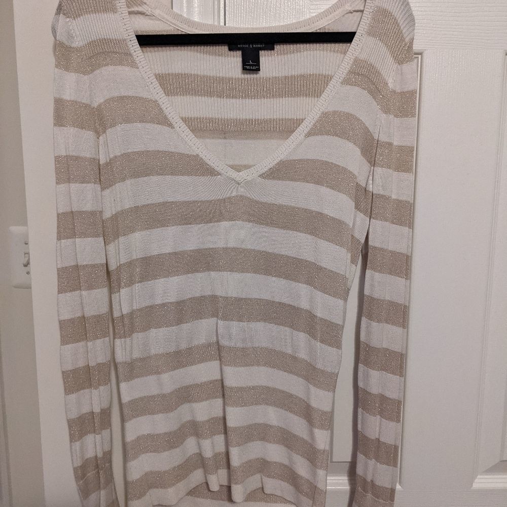 White House Black Market‎ Gold/White Stripe Sweater